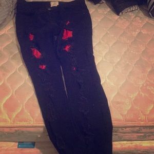 Black and red ripped denim